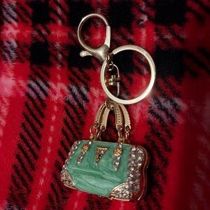 Source Unknown Green and Gold Bag Keychain